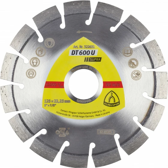 Disques à Tronçonner Diamantés DT SUPRA DT600U S 125X2,4X22,23 15K 9 KLINGSPOR - 322631 1 Disques à Tronçonner Diamantés DT SUPRA DT600U S 125X2,4X22,23 15K 9 KLINGSPOR - 322631