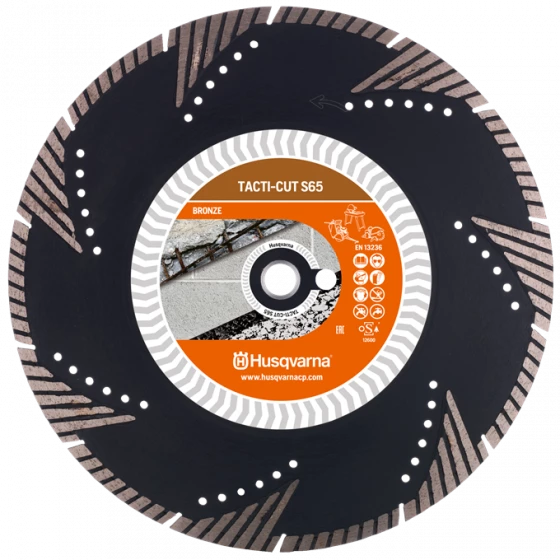 DISQUE DIAMANT HUSQVARNA TACTI CUT S65 POUR DECOUPEUSES Ø 350 MM COUPE BETON DURCI, BETON ARME, BRIQUE, TUILE, ABRASIF ALÉSAGE 25.4- 579816520 1 DISQUE DIAMANT HUSQVARNA TACTI CUT S65 POUR DECOUPEUSES Ø 350 MM COUPE BETON DURCI, BETON ARME, BRIQUE, TUILE, ABRASIF ALÉSAGE 25.4- 579816520